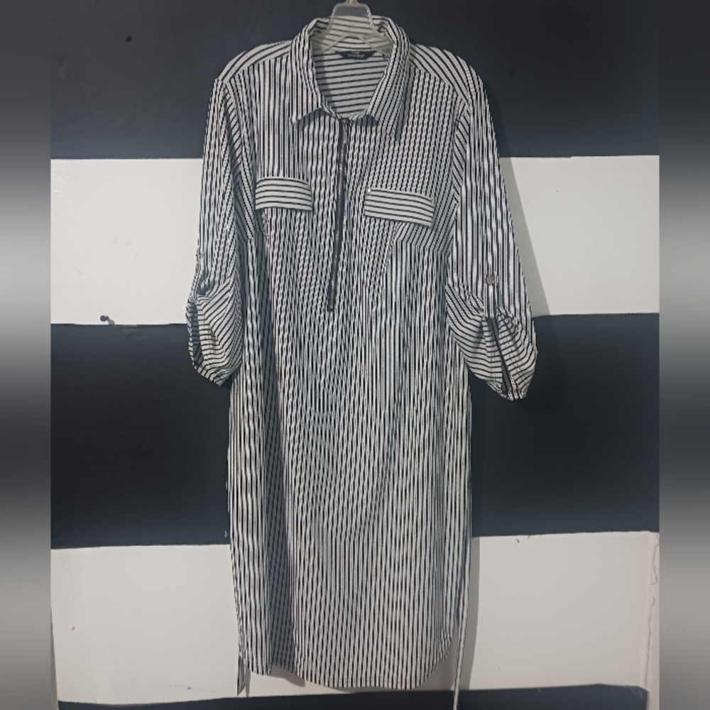 Mlle Gabrielle Women Black and White Striped Dress
